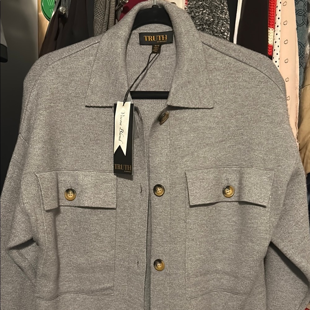 Gray Button-Up oversized shirt with Large Pockets